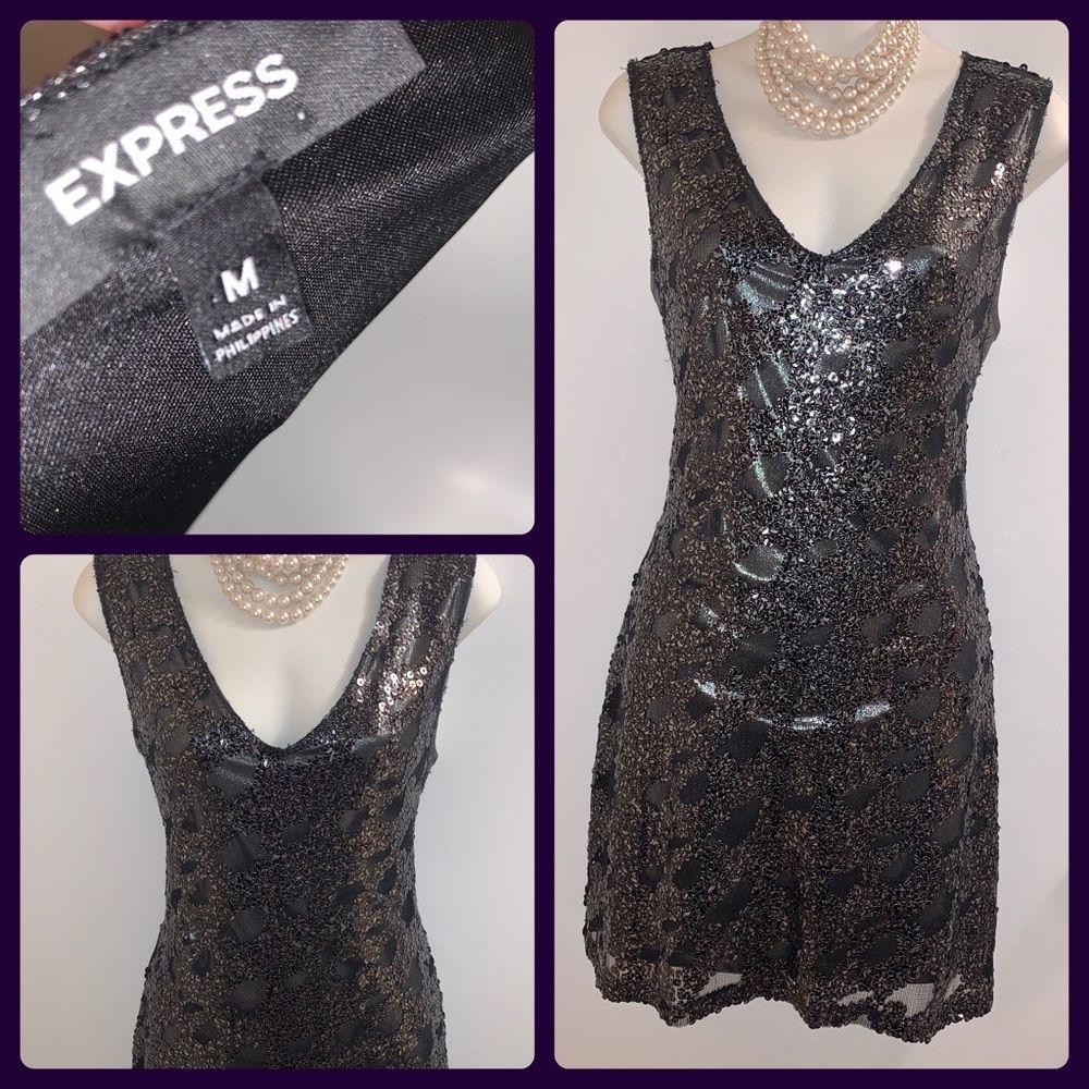 Express Size Medium Stretch Mini Sequence Dress - image 1